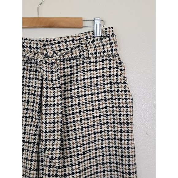 H&M Houndstooth Wide Leg Paperbag Pants Womens Size 10 Belted Crop Trendy - Picture 3 of 12
